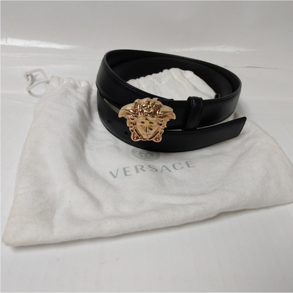 Versace Black Belt with Gold Medusa Buckle 95/38